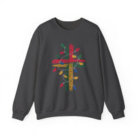 Load image into Gallery viewer, Christmas Cross Sweatshirt, Christian Holiday Lights Cross, Jesus Faith Shirt Gift