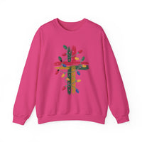 Load image into Gallery viewer, Christmas Cross Sweatshirt, Christian Holiday Lights Cross, Jesus Faith Shirt Gift
