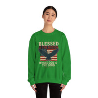 Load image into Gallery viewer, Religious Patriotic Sweatshirt, Christian American Pullover, Blessed Nation Crewneck Jumper, God is the Lord Top, USA Flag Shirt
