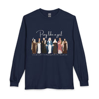 Load image into Gallery viewer, Pray Like a Girl Female Catholic Saints with Names - Long Sleeve Tee