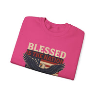 Load image into Gallery viewer, Religious Patriotic Sweatshirt, Christian American Pullover, Blessed Nation Crewneck Jumper, God is the Lord Top, USA Flag Shirt