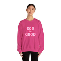 Load image into Gallery viewer, God Is Good Sweatshirt, Pink Retro Shirt, Christian Women&#39;s Faith, Crewneck Pullover
