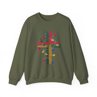 Load image into Gallery viewer, Christmas Cross Sweatshirt, Christian Holiday Lights Cross, Jesus Faith Shirt Gift