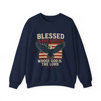 Load image into Gallery viewer, Religious Patriotic Sweatshirt, Christian American Pullover, Blessed Nation Crewneck Jumper, God is the Lord Top, USA Flag Shirt