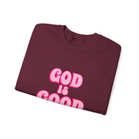 Load image into Gallery viewer, God Is Good Sweatshirt, Pink Retro Shirt, Christian Women&#39;s Faith, Crewneck Pullover
