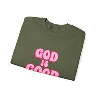Load image into Gallery viewer, God Is Good Sweatshirt, Pink Retro Shirt, Christian Women&#39;s Faith, Crewneck Pullover
