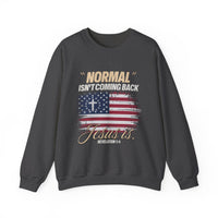 Load image into Gallery viewer, Normal Isn&#39;t Coming Back, Jesus Is Unisex Sweatshirt Religious Crewneck Jumper, Christian Apparel, Inspirational Clothing, Cozy Religious
