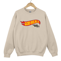Load image into Gallery viewer, God Heals Your Past, Christian Sweatshirt, Bible Verse Shirt, Retro Flame Christian, Faith Inspired Shirt