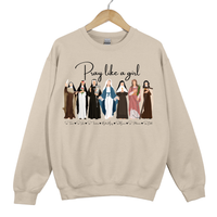 Load image into Gallery viewer, Pray Like a Girl - Catholic Women of Faith with names Unisex Sweatshirt