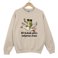 Load image into Gallery viewer, Off To Drink Coffee And Praise Jesus - Funny Christian Frog Sweatshirt
