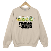 Load image into Gallery viewer, Pickles and Jesus, Salty and Saved Christian Sweatshirt, Christian Humor, Faith Based Gift, Be Salty and Lit
