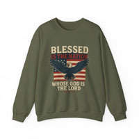 Load image into Gallery viewer, Religious Patriotic Sweatshirt, Christian American Pullover, Blessed Nation Crewneck Jumper, God is the Lord Top, USA Flag Shirt