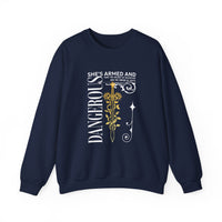 Load image into Gallery viewer, She's Armed and Dangerous, Christian Sweatshirt, Bible Verse Sweater, Women Shirt, Ephesian 6:17