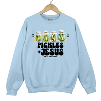 Load image into Gallery viewer, Pickles and Jesus, Salty and Saved Christian Sweatshirt, Christian Humor, Faith Based Gift, Be Salty and Lit