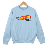 Load image into Gallery viewer, God Heals Your Past, Christian Sweatshirt, Bible Verse Shirt, Retro Flame Christian, Faith Inspired Shirt