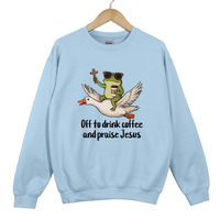 Load image into Gallery viewer, Off To Drink Coffee And Praise Jesus - Funny Christian Frog Sweatshirt