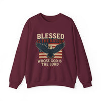 Load image into Gallery viewer, Religious Patriotic Sweatshirt, Christian American Pullover, Blessed Nation Crewneck Jumper, God is the Lord Top, USA Flag Shirt