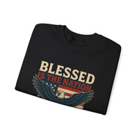 Load image into Gallery viewer, Religious Patriotic Sweatshirt, Christian American Pullover, Blessed Nation Crewneck Jumper, God is the Lord Top, USA Flag Shirt