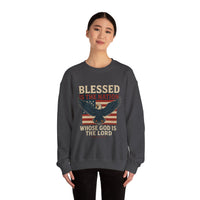 Load image into Gallery viewer, Religious Patriotic Sweatshirt, Christian American Pullover, Blessed Nation Crewneck Jumper, God is the Lord Top, USA Flag Shirt