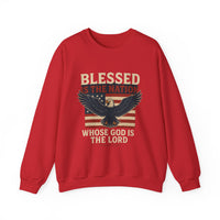 Load image into Gallery viewer, Religious Patriotic Sweatshirt, Christian American Pullover, Blessed Nation Crewneck Jumper, God is the Lord Top, USA Flag Shirt