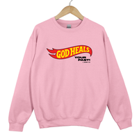 Load image into Gallery viewer, God Heals Your Past, Christian Sweatshirt, Bible Verse Shirt, Retro Flame Christian, Faith Inspired Shirt