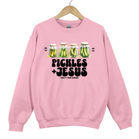Load image into Gallery viewer, Pickles and Jesus, Salty and Saved Christian Sweatshirt, Christian Humor, Faith Based Gift, Be Salty and Lit