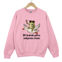 Load image into Gallery viewer, Off To Drink Coffee And Praise Jesus - Funny Christian Frog Sweatshirt