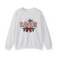 Load image into Gallery viewer, A Savior Is Born Faux Yarn Holiday Christian Sweatshirt