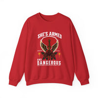 Load image into Gallery viewer, She's Armed and Dangerous, Christian Sweatshirt, Bible Verse Sweater, Women Shirt, Ephesian 6:17