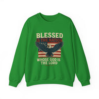 Load image into Gallery viewer, Religious Patriotic Sweatshirt, Christian American Pullover, Blessed Nation Crewneck Jumper, God is the Lord Top, USA Flag Shirt