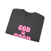 Load image into Gallery viewer, God Is Good Sweatshirt, Pink Retro Shirt, Christian Women&#39;s Faith, Crewneck Pullover
