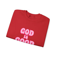 Load image into Gallery viewer, God Is Good Sweatshirt, Pink Retro Shirt, Christian Women&#39;s Faith, Crewneck Pullover
