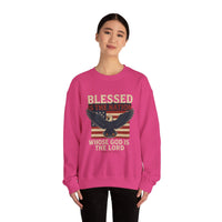 Load image into Gallery viewer, Religious Patriotic Sweatshirt, Christian American Pullover, Blessed Nation Crewneck Jumper, God is the Lord Top, USA Flag Shirt