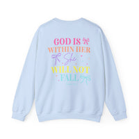 Load image into Gallery viewer, God Is Within Her she will not fall - Women's Christian Crewneck Sweatshirt