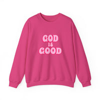 Load image into Gallery viewer, God Is Good Sweatshirt, Pink Retro Shirt, Christian Women&#39;s Faith, Crewneck Pullover
