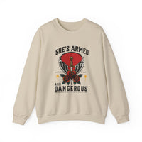 Load image into Gallery viewer, She's Armed and Dangerous, Christian Sweatshirt, Bible Verse Sweater, Women Shirt, Ephesian 6:17