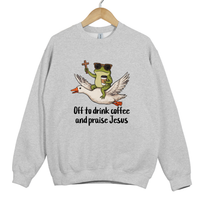 Load image into Gallery viewer, Off To Drink Coffee And Praise Jesus - Funny Christian Frog Sweatshirt