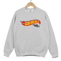 Load image into Gallery viewer, God Heals Your Past, Christian Sweatshirt, Bible Verse Shirt, Retro Flame Christian, Faith Inspired Shirt