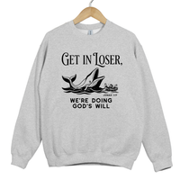 Load image into Gallery viewer, Get In Loser We're Doing God's Will, Jonah and the Whale, Christian Humor, Faith Shirt, Funny Bible Verse Gift
