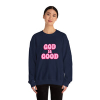 Load image into Gallery viewer, God Is Good Sweatshirt, Pink Retro Shirt, Christian Women&#39;s Faith, Crewneck Pullover
