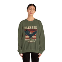 Load image into Gallery viewer, Religious Patriotic Sweatshirt, Christian American Pullover, Blessed Nation Crewneck Jumper, God is the Lord Top, USA Flag Shirt