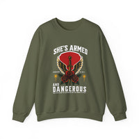 Load image into Gallery viewer, She's Armed and Dangerous, Christian Sweatshirt, Bible Verse Sweater, Women Shirt, Ephesian 6:17