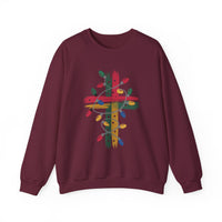 Load image into Gallery viewer, Christmas Cross Sweatshirt, Christian Holiday Lights Cross, Jesus Faith Shirt Gift