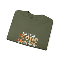 Load image into Gallery viewer, Fall for Jesus Sweatshirt, He Never Leaves, Christian Unisex Faith Pullover

