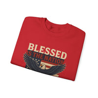 Load image into Gallery viewer, Religious Patriotic Sweatshirt, Christian American Pullover, Blessed Nation Crewneck Jumper, God is the Lord Top, USA Flag Shirt