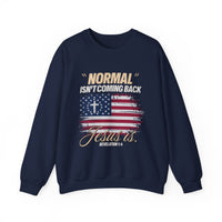Load image into Gallery viewer, Normal Isn&#39;t Coming Back, Jesus Is Unisex Sweatshirt Religious Crewneck Jumper, Christian Apparel, Inspirational Clothing, Cozy Religious
