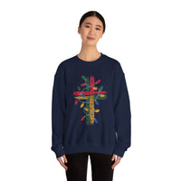 Load image into Gallery viewer, Christmas Cross Sweatshirt, Christian Holiday Lights Cross, Jesus Faith Shirt Gift