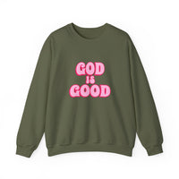 Load image into Gallery viewer, God Is Good Sweatshirt, Pink Retro Shirt, Christian Women&#39;s Faith, Crewneck Pullover

