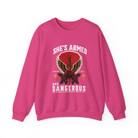 Load image into Gallery viewer, She's Armed and Dangerous, Christian Sweatshirt, Bible Verse Sweater, Women Shirt, Ephesian 6:17