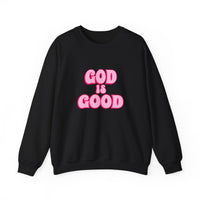 Load image into Gallery viewer, God Is Good Sweatshirt, Pink Retro Shirt, Christian Women&#39;s Faith, Crewneck Pullover
